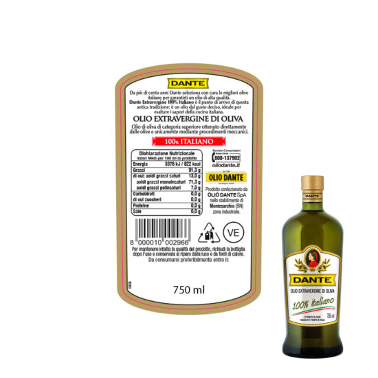 Aceite de Oliva Extra Virgen Dante 100% Italiano - Valor Nutricional