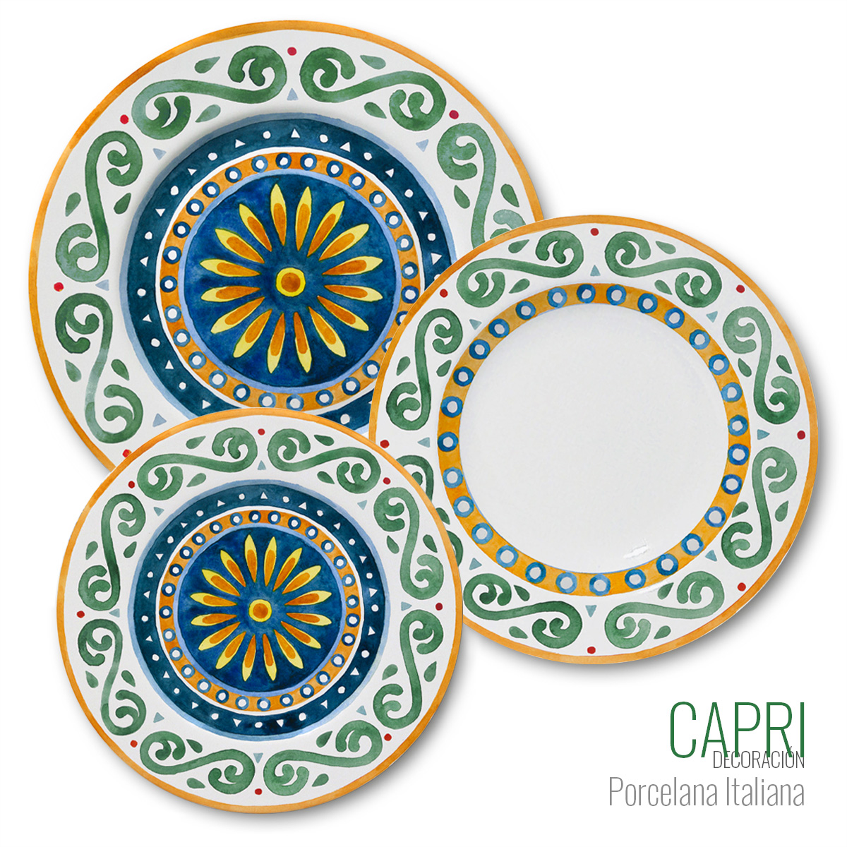 Set Platos Porcelana italiana decoracion Capri 18 Pzs - ITALGLO